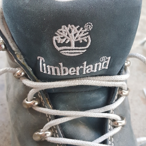 8 OLD SCHOOL LEATHER TIMBERLAND BLUE & GRAY LEATHER LACE UP BOOTS - Picture 8 of 13